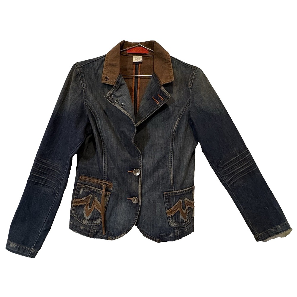 Level 99‎ Denim Anthropologie Jacket Womens M Distressed Western Embellished Y2K